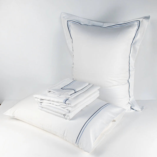 Bed Set White With Dark&Light Blue Lines - Pieces SA