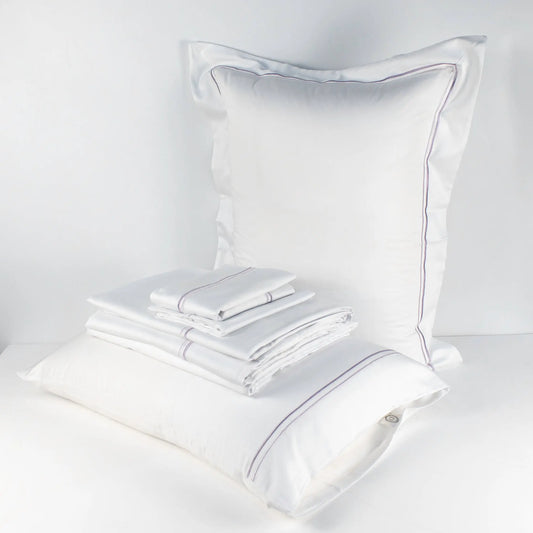 Bed Set White With Dark & Light Purple lines - Pieces SA