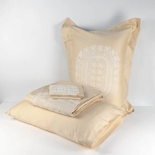 Bed Set Beige with Cream Lace - Pieces SA