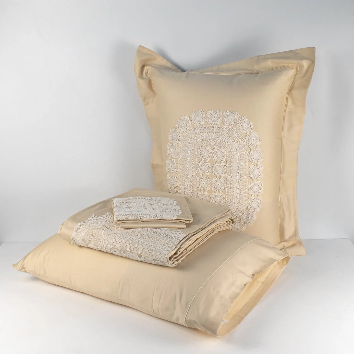 Bed Set Beige with Cream Lace - Pieces SA