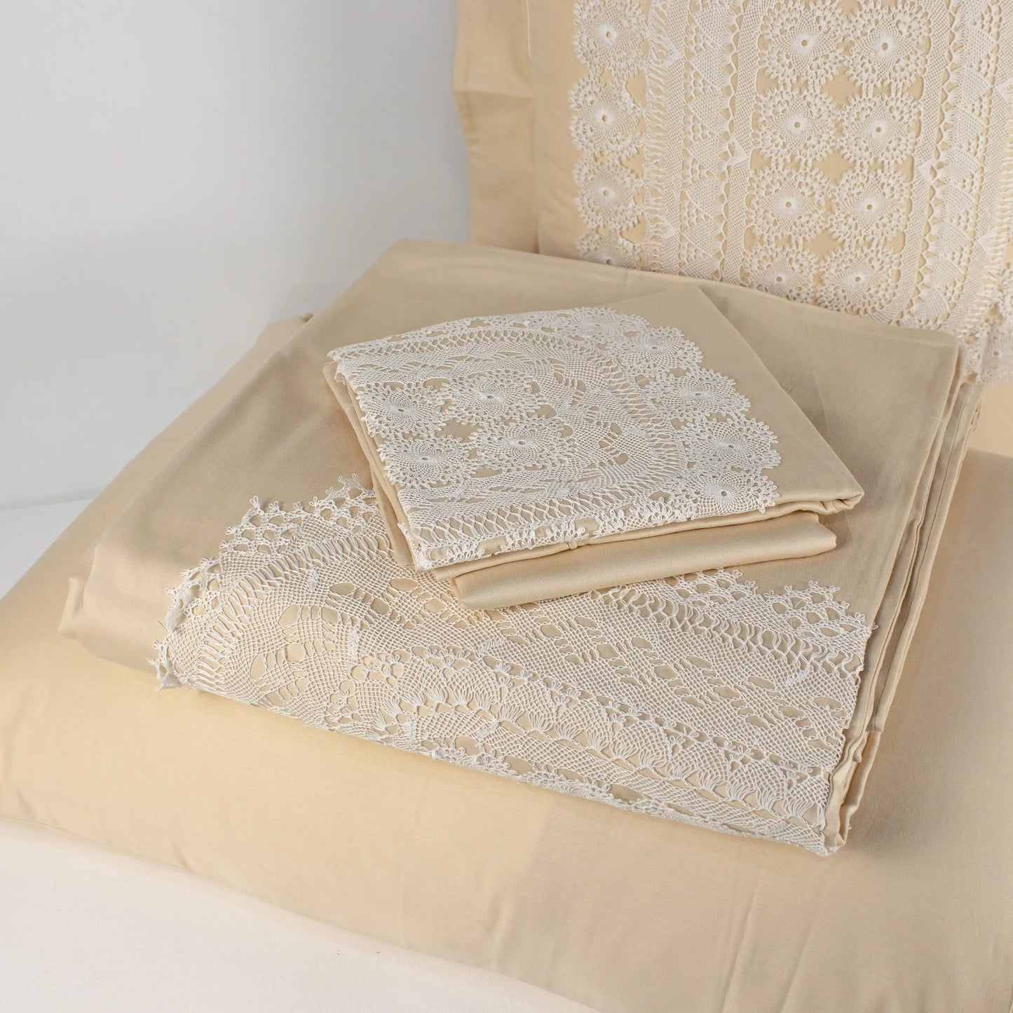 Bed Set Beige with Cream Lace - Pieces SA