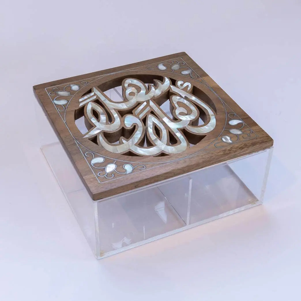 Wood with Sadaf Engraved Plexi Box - Medium - Pieces SA