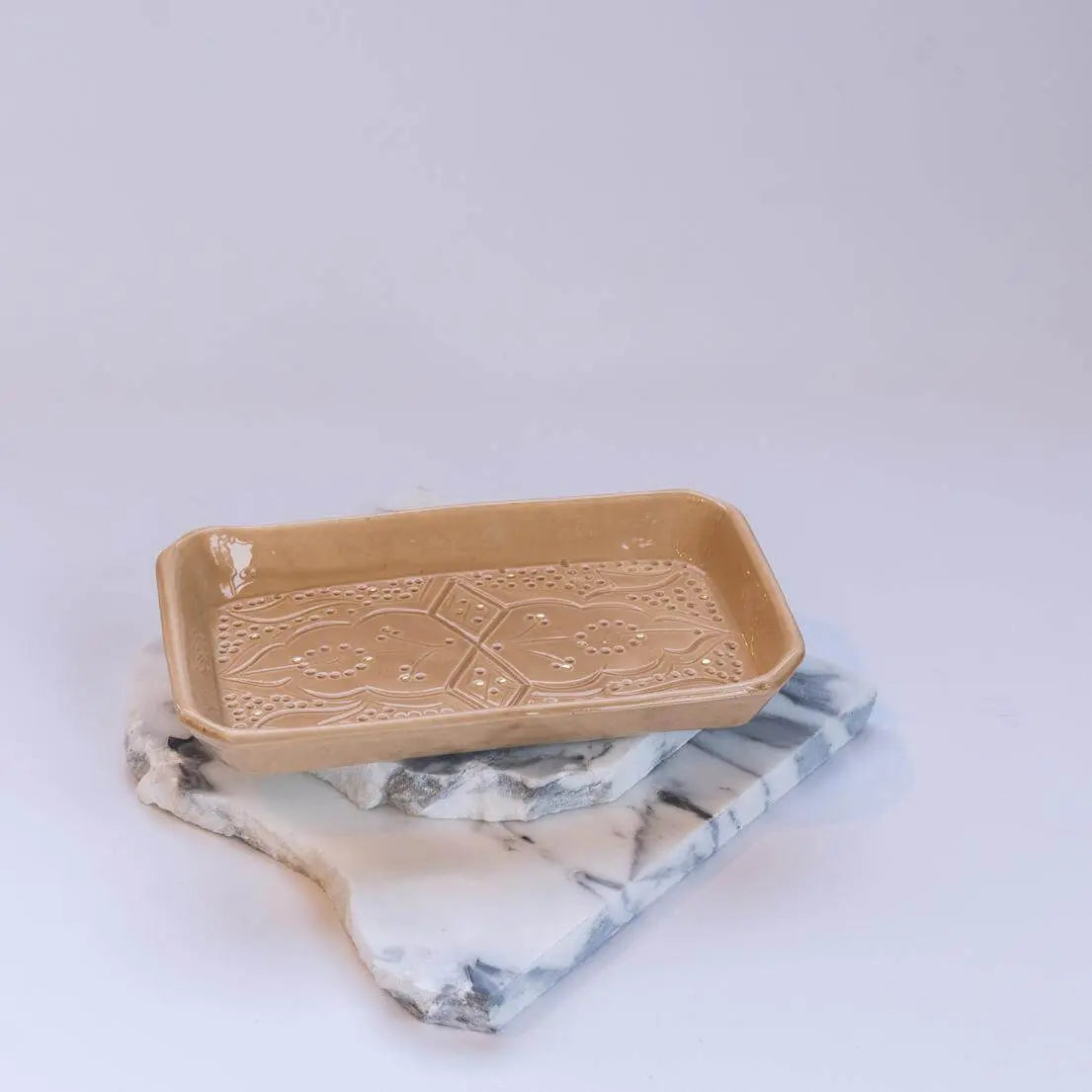 Rectangular Engraved Gold Sand Ceramic platter - Pieces SA