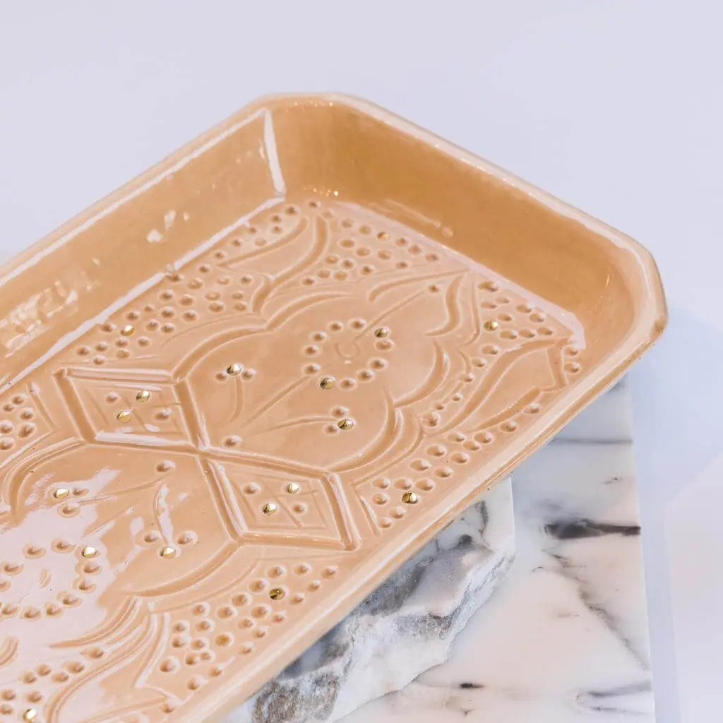 Rectangular Engraved Gold Sand Ceramic platter - Pieces SA