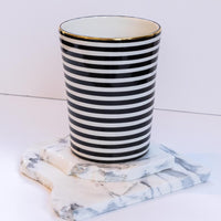 Load image into Gallery viewer, Gold Vase Pot Medium Striped Black Ceramic
