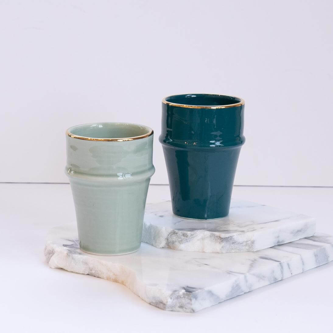 Beldi Cup Azza Plain Almond Green Gold Ceramic - Pieces SA