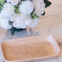 Load image into Gallery viewer, Rectangular Engraved Gold Sand Ceramic platter
