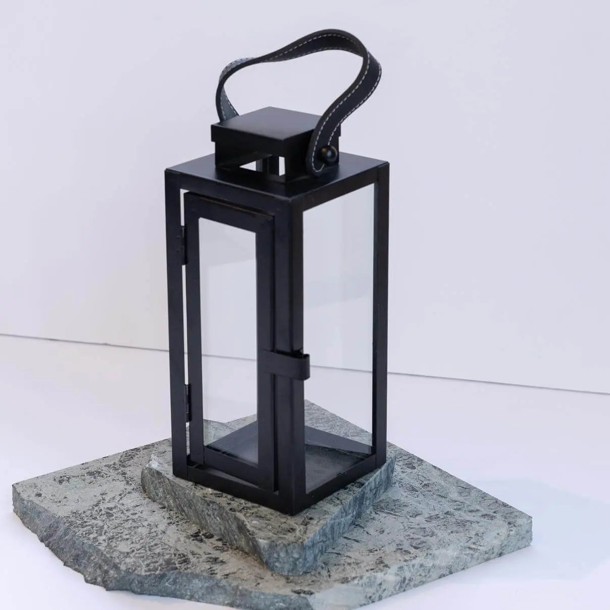 Lantern Black Metal With Leather Strap - Pieces SA