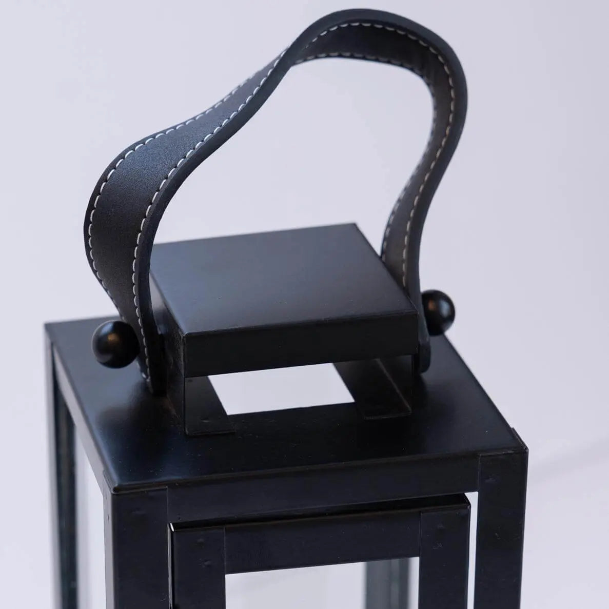 Lantern Black Metal With Leather Strap - Pieces SA