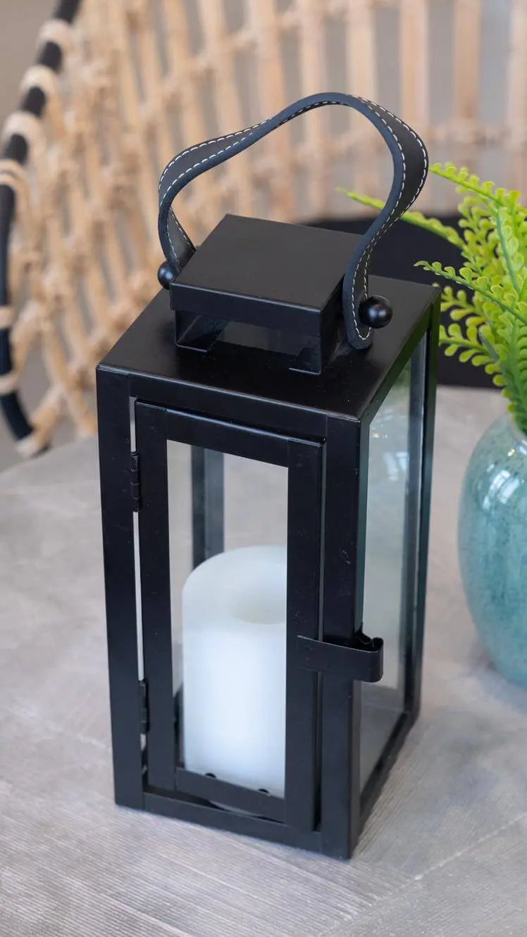 Lantern Black Metal With Leather Strap - Pieces SA