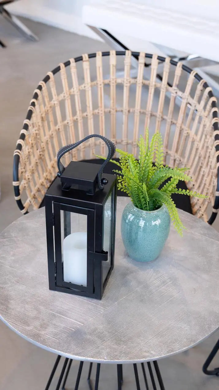 Lantern Black Metal With Leather Strap - Pieces SA