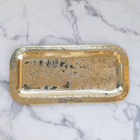 Load image into Gallery viewer, Gold Brass Platter With Floral Engraving
