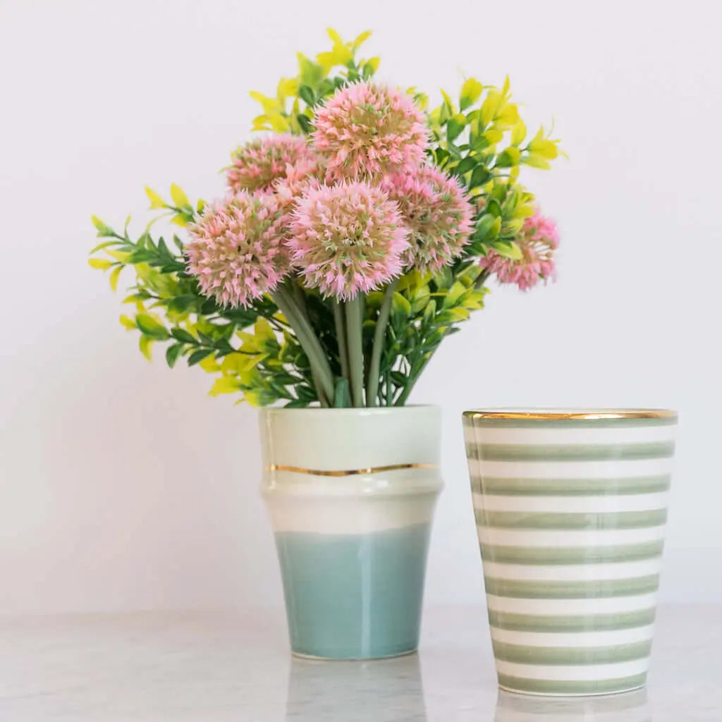 Striped Almond Green Gold Ceramic Cup - Pieces SA