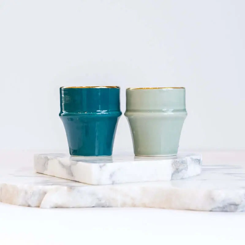 Espresso Cup Azza Plain Green Almond Gold Ceramic - Pieces SA