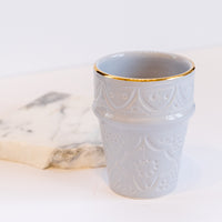 Load image into Gallery viewer, Beldi Cup Engraved Gold Light Grey Ceramic
