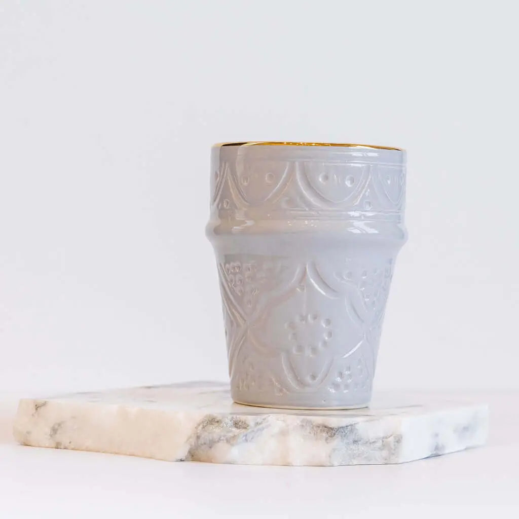 Beldi Cup Engraved Gold Light Grey Ceramic - Pieces SA