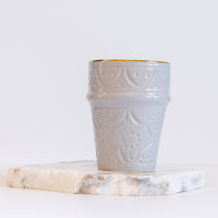Load image into Gallery viewer, Beldi Cup Engraved Gold Light Grey Ceramic
