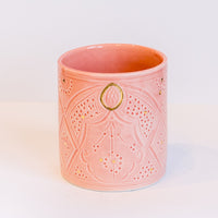 Load image into Gallery viewer, Medium Engraved Straight Vase Pot Gold Light Pink Ceramic
