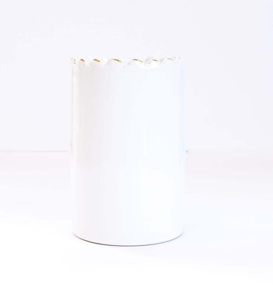 Large Right Vase Pot Tazza White Gold Ceramic - Pieces SA