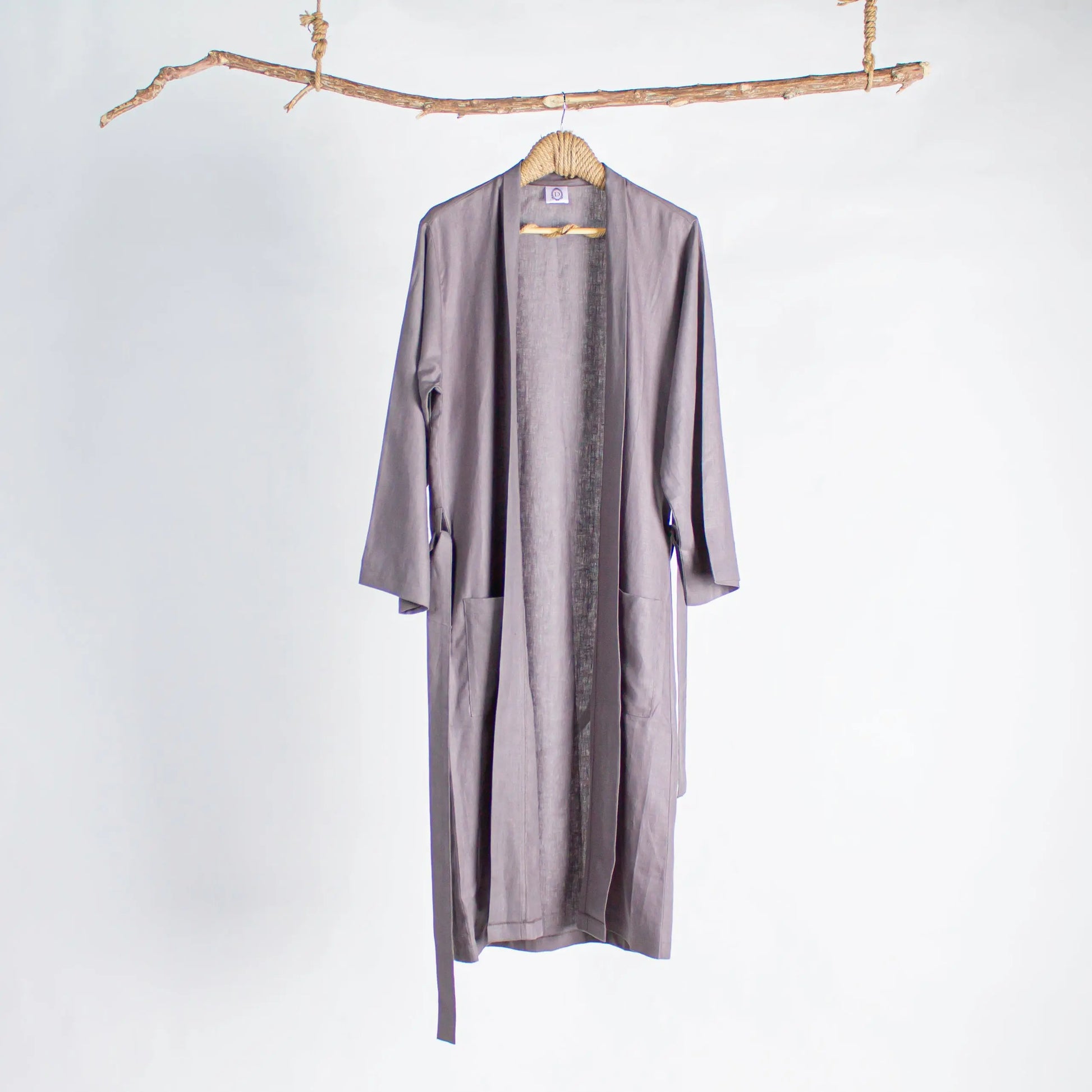 Robe Linen Charcoal Black Long Dantell