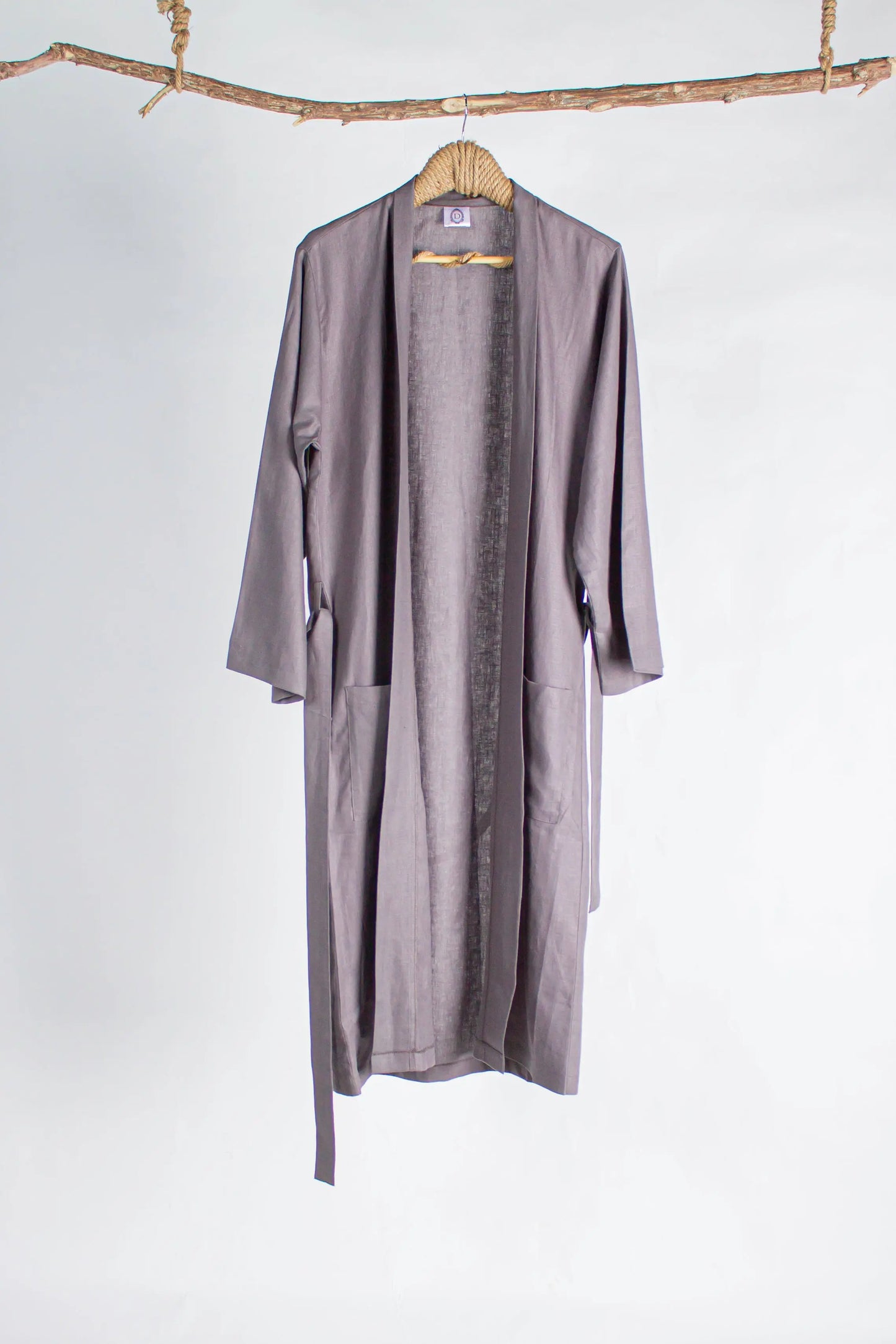Robe Linen Charcoal Black Long Dantell