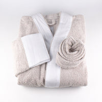 Load image into Gallery viewer, Grey Bathrobe White Linen Small
