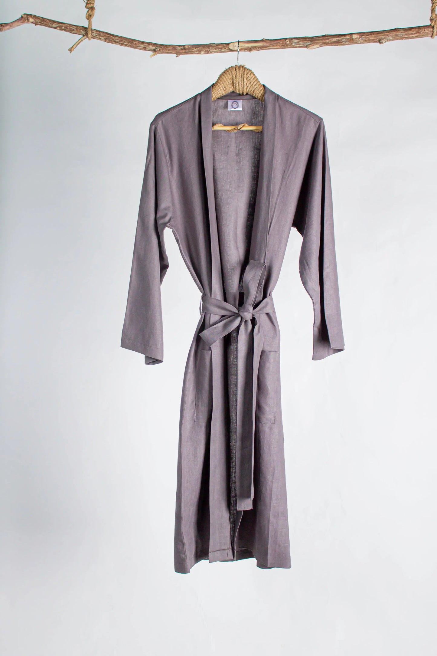 Robe Linen Charcoal Black Long Dantell