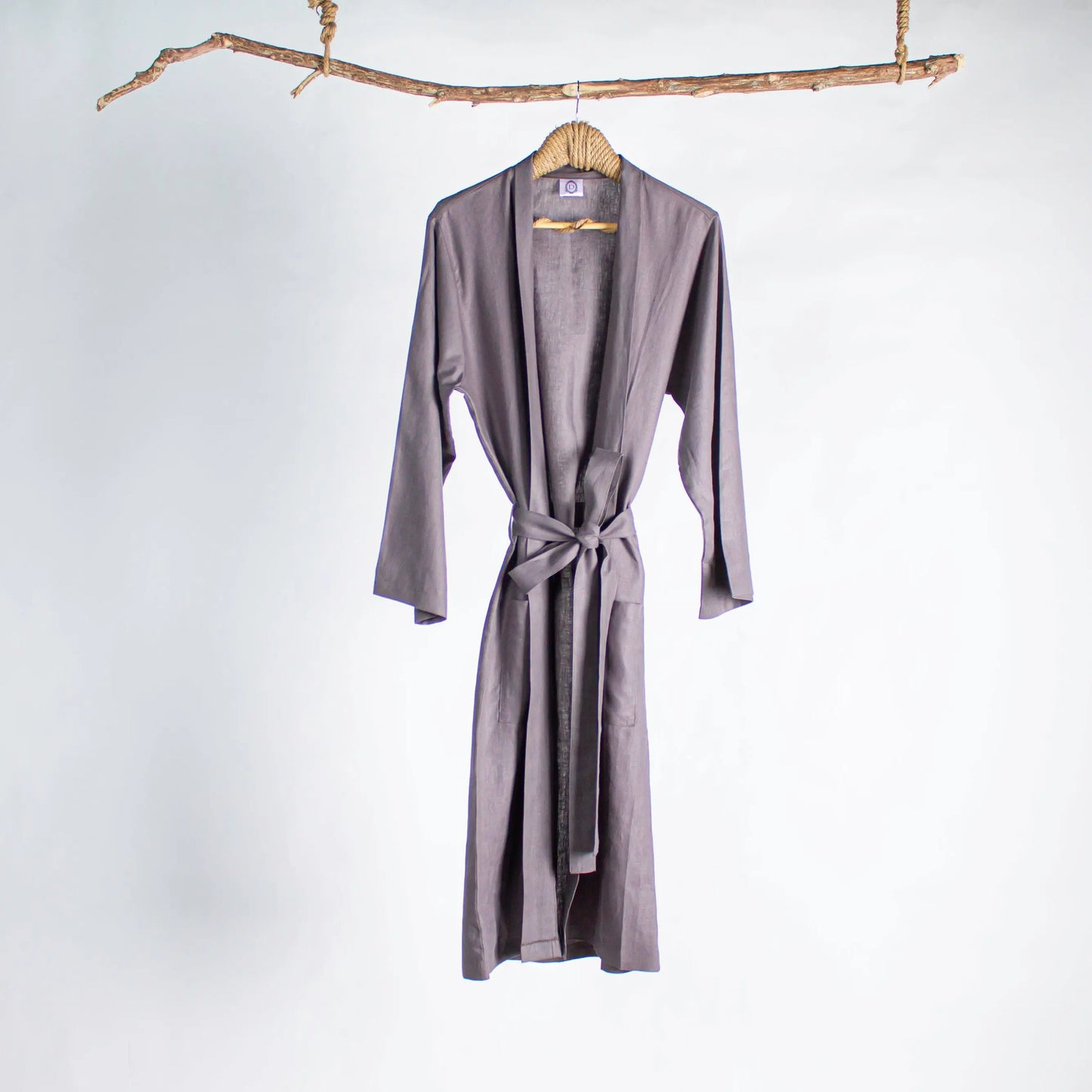 Robe Linen Charcoal Black Long Dantell