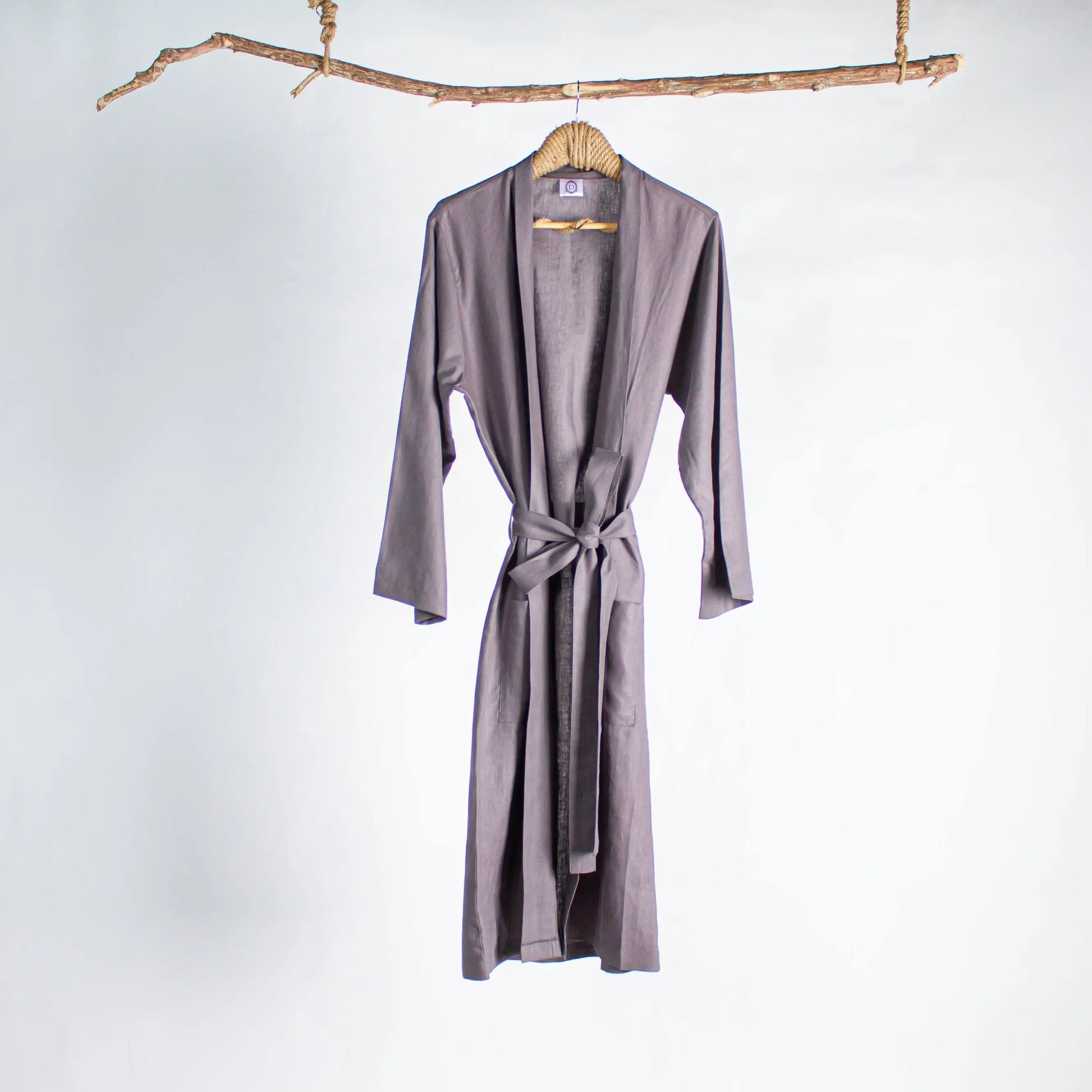 Robe Linen Charcoal Black Long Dantell