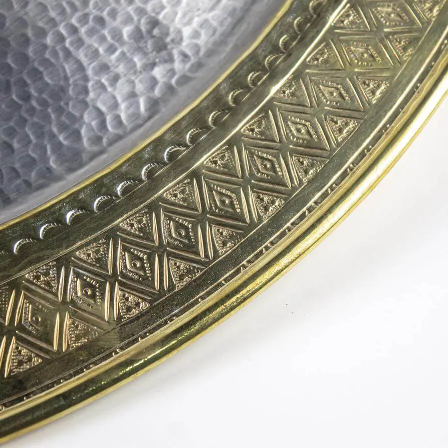 Gold & Silver Arabic Engraved Tray Round - Pieces SA