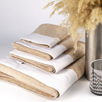 Load image into Gallery viewer, Towel Set Beige White Satin
