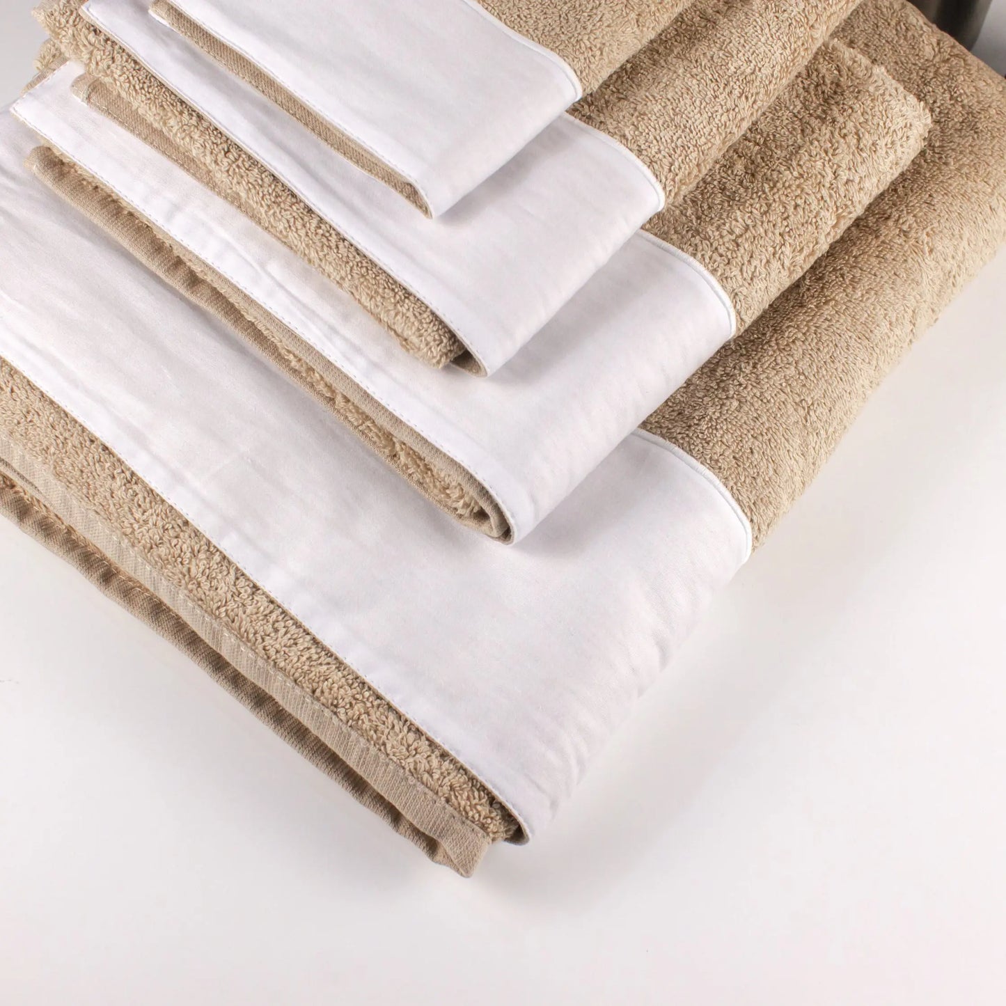 Towel Set Beige White Satin - Pieces SA