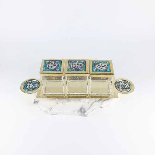 3 Acrylic Boxes And Tray with Brass Ichani Tops - Pieces SA