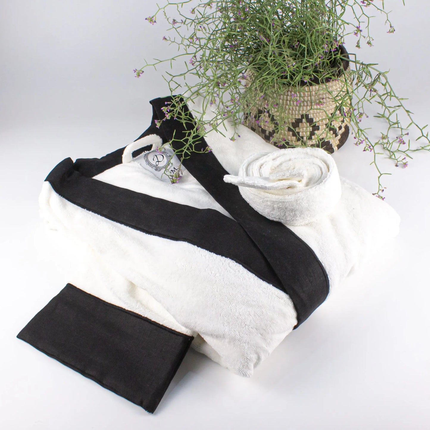 Bathrobe off White with Black Medium - Pieces SA