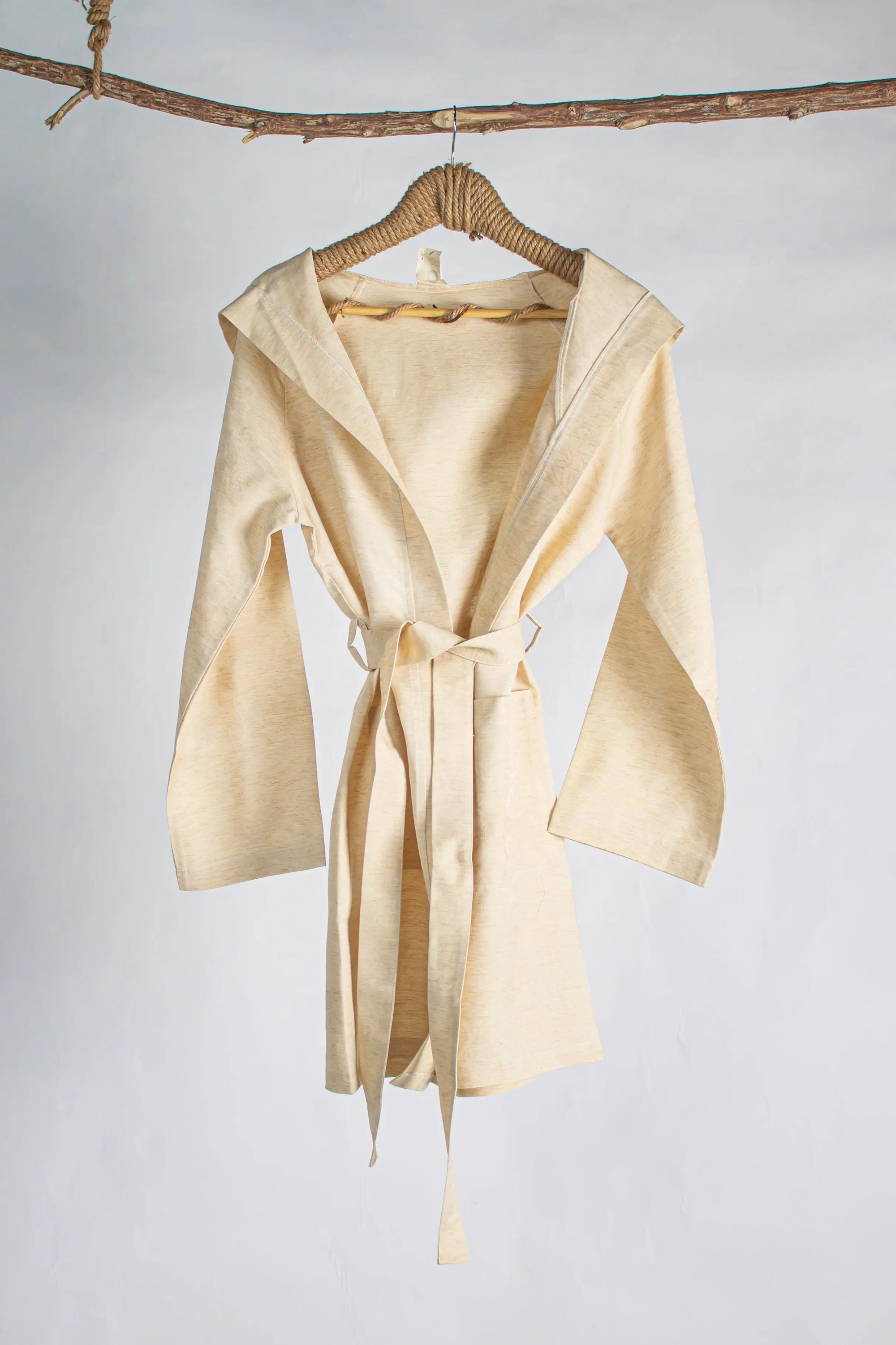 Robe Linen Beige Short - Pieces SA