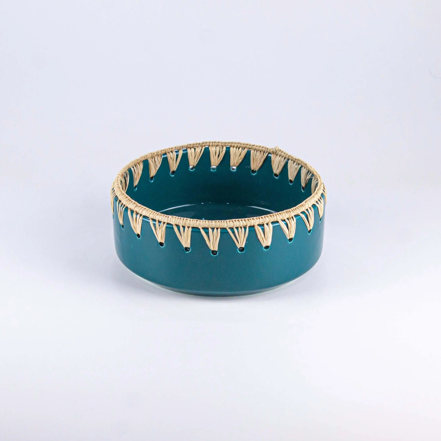 Raffia Bowl Dark Green Ceramic - Pieces SA