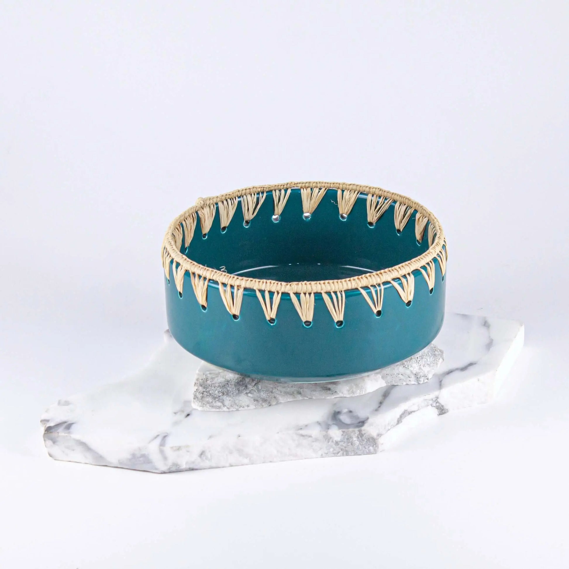 Raffia Bowl Dark Green Ceramic - Pieces SA