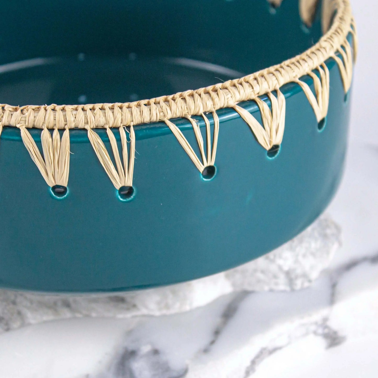 Raffia Bowl Dark Green Ceramic - Pieces SA