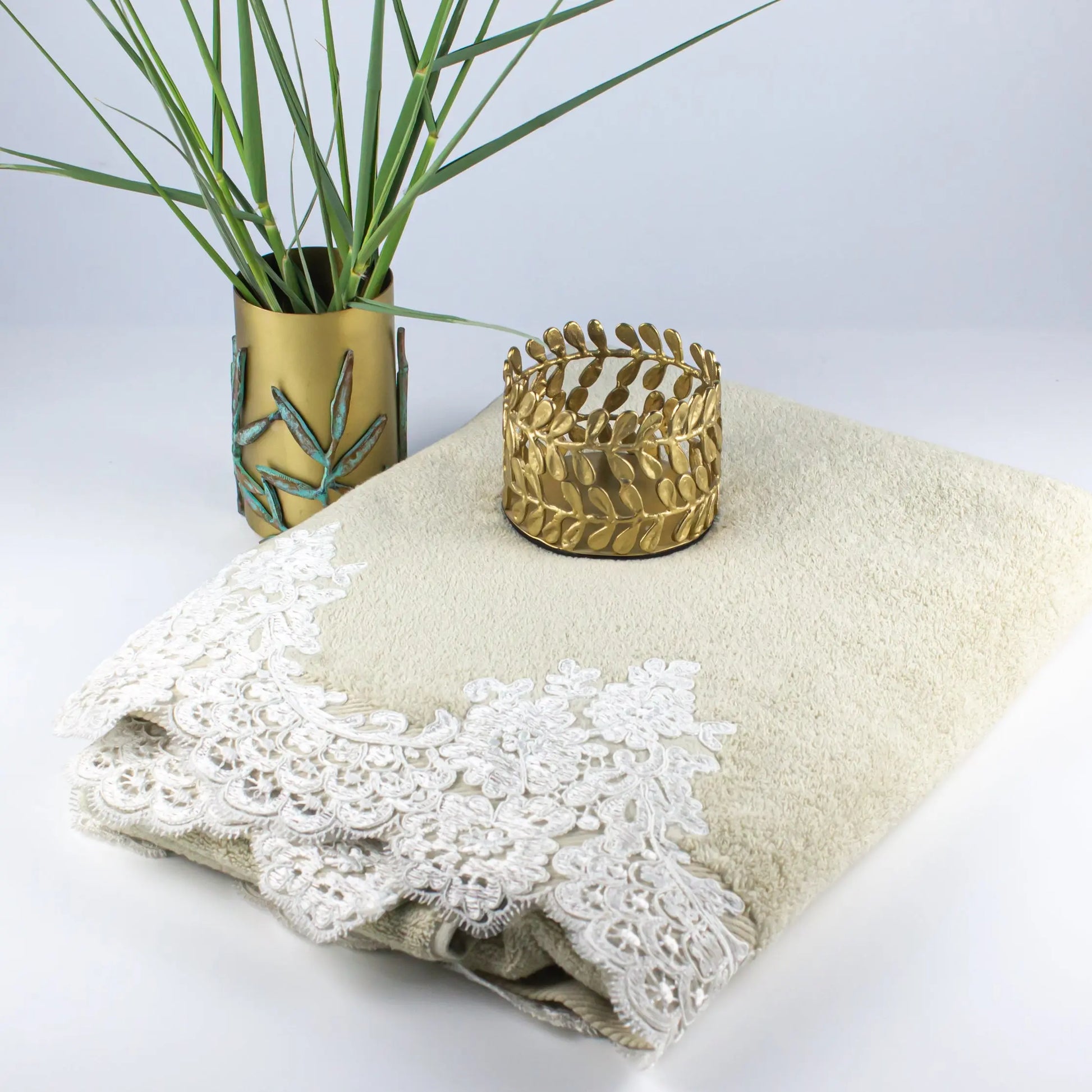 Bath Towel Beige with Spring Lace - Pieces SA