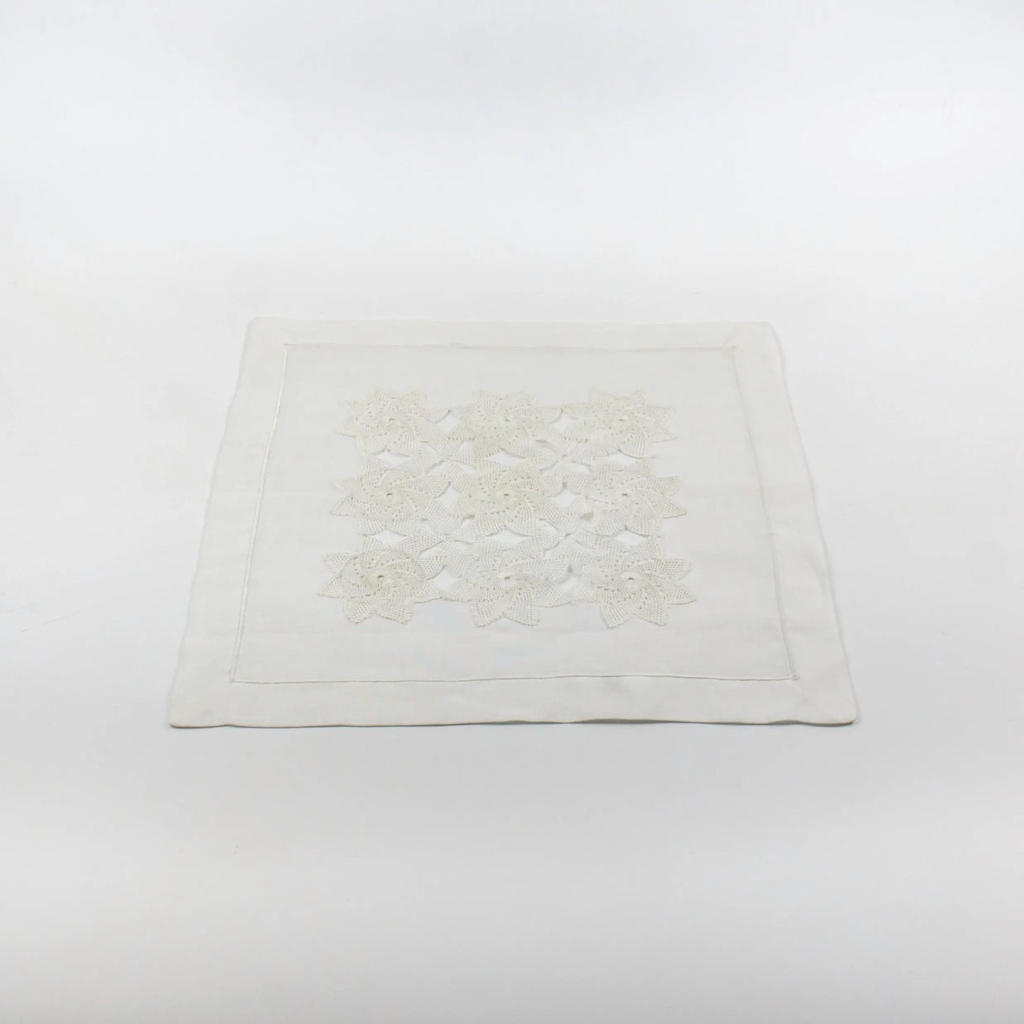 White Linen Cloth Square with Flowers - Pieces SA