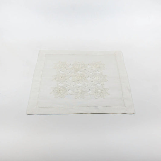 White Linen Cloth Square with Flowers - Pieces SA