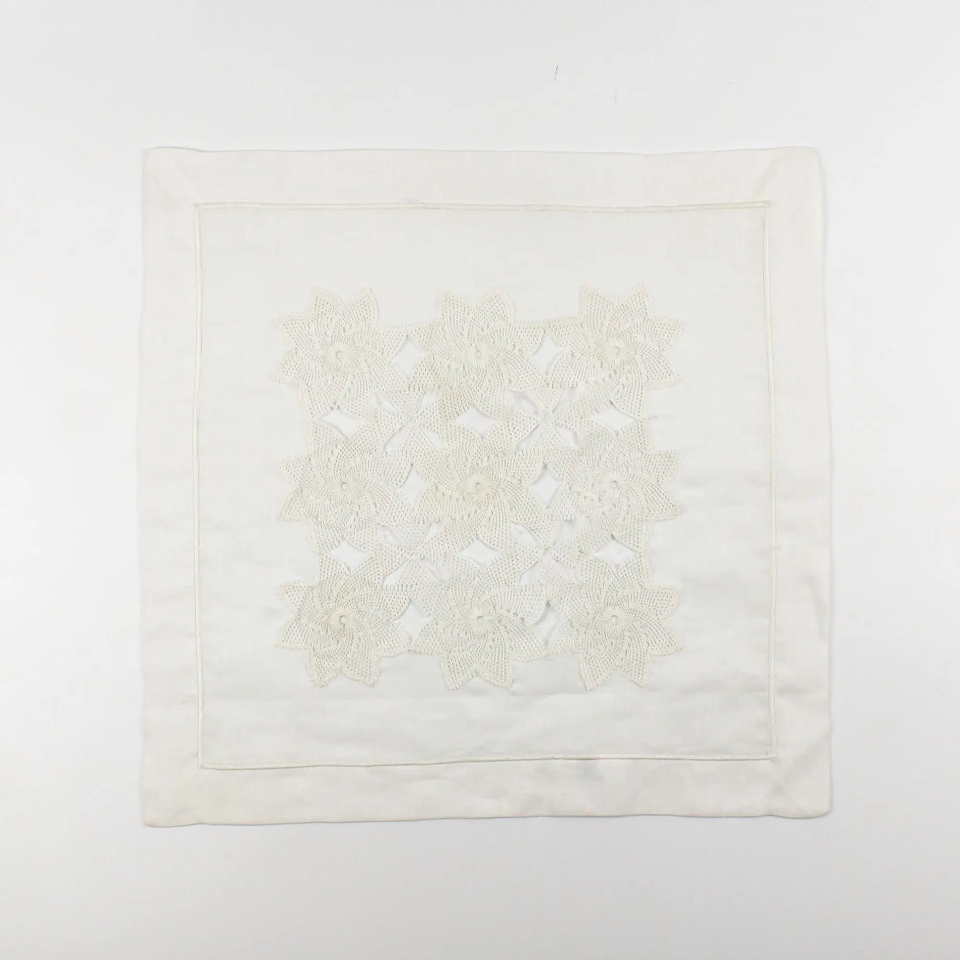 White Linen Cloth Square with Flowers - Pieces SA