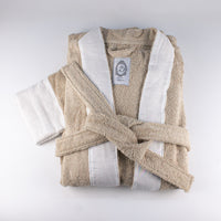 Load image into Gallery viewer, Kimono Bathrobe Beige with White Linen Small
