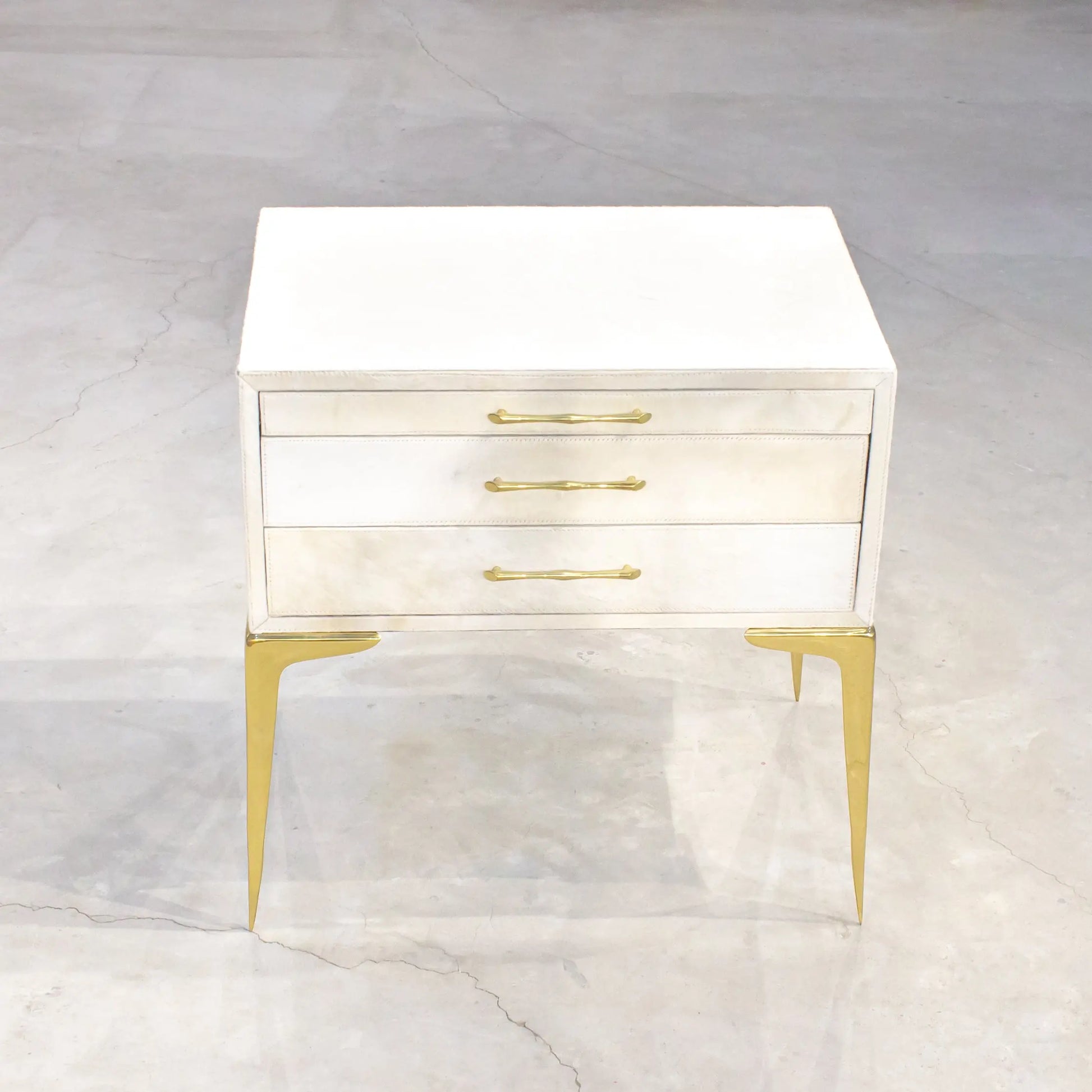 Stiletto Bedside Table White Hair on Hide - Pieces SA