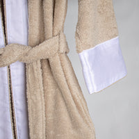 Load image into Gallery viewer, Natural Kimono Bathrobe Beige With White Linen Small

