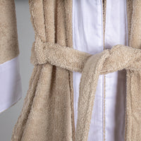 Load image into Gallery viewer, Natural Kimono Bathrobe Beige With White Linen Small
