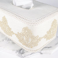 Load image into Gallery viewer, Tissue Box Long White with Brown Lace

