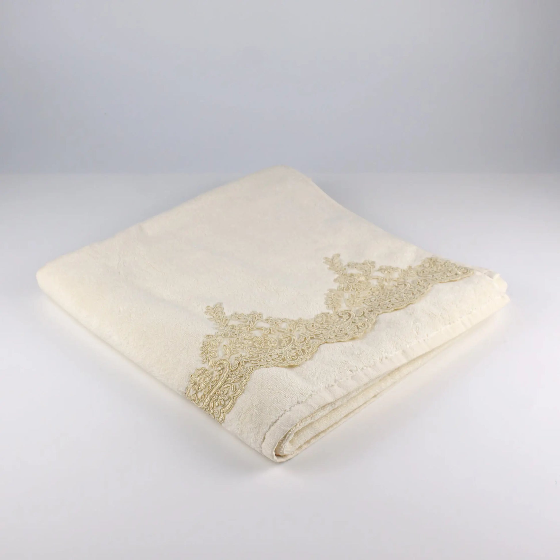 Bath Towel Cream Color Gold Lace - Pieces SA