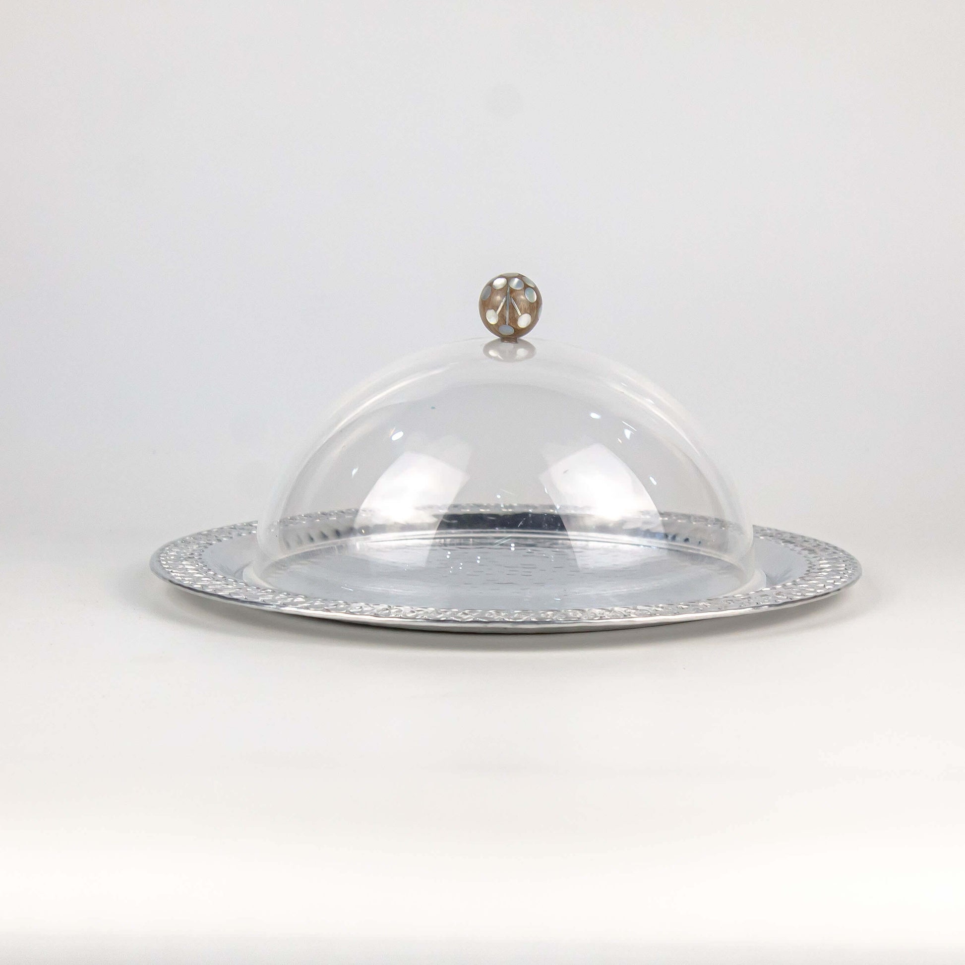 Round Silver Plate with Plexi Cover and Sadaf Handle - Pieces SA