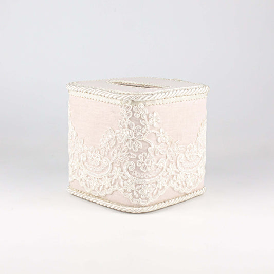 Tissue Box Square Pink with White Lace - Pieces SA